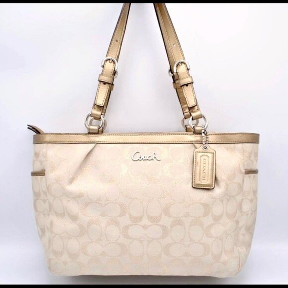 Vintage Coach Gallery Lurex East/West Gold Signature Tote Bag Purse - Picture 1 of 14